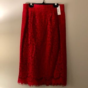 J. Crew Red Lace Pintuck Pencil Skirt Size 2 NWT